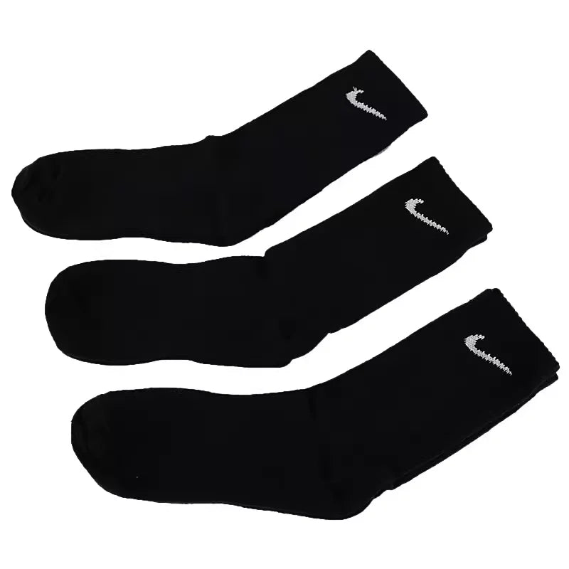 Nike Logo Athletic High-Top Socks Training Fitness Long Socks Men's Combo Pack (3-Pair Set) Black SX7676-010